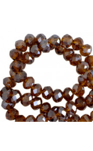 Faceted glass beads 6x4mm disc Russet brown-amber pearl shine coating